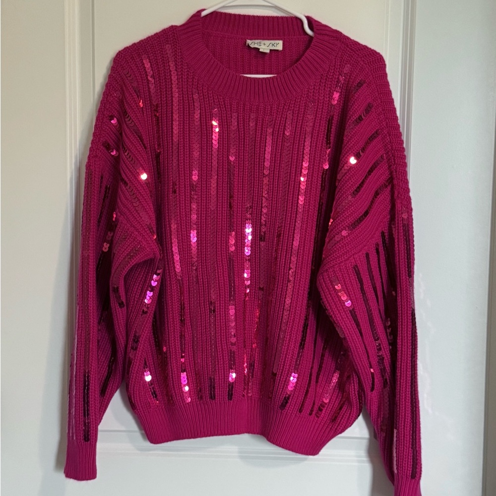 VICI Sequin Embellished Pink Oversize Sweater - Picture 3 of 9